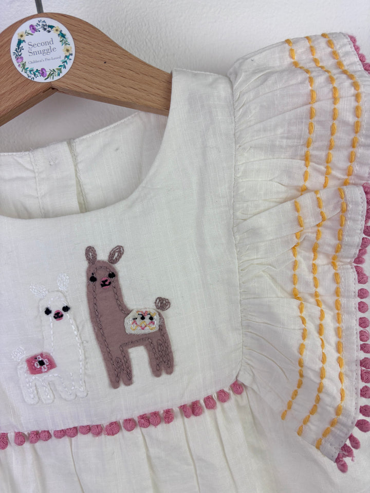 M&S Cream Romper Llama Embroidered Flutter Sleeve 12-18 Months-Rompers-Second Snuggle Preloved