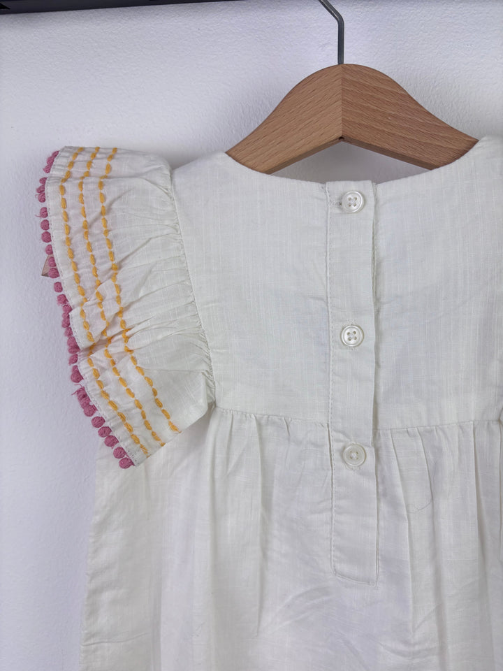 M&S Cream Romper Llama Embroidered Flutter Sleeve 12-18 Months-Rompers-Second Snuggle Preloved