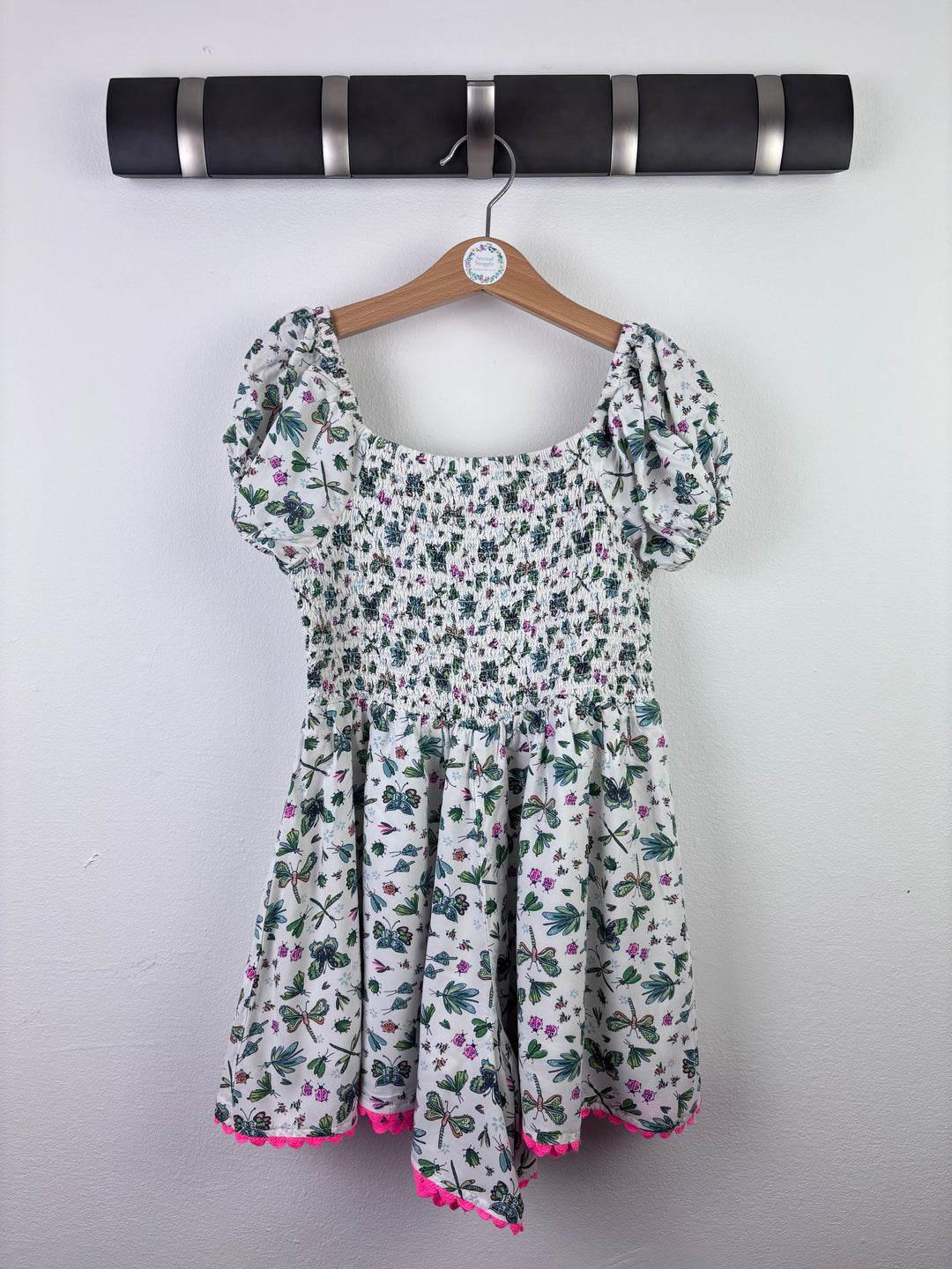 Monsoon White Playsuit Floral Smocked Trim 5-6 Years-Play Suits-Second Snuggle Preloved