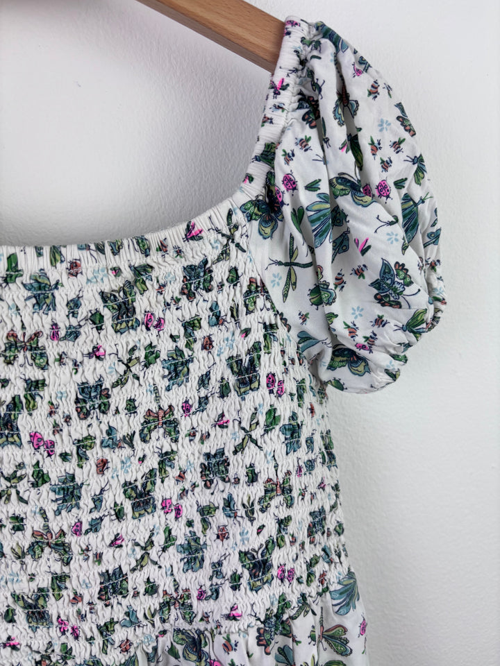 Monsoon White Playsuit Floral Smocked Trim 5-6 Years-Play Suits-Second Snuggle Preloved