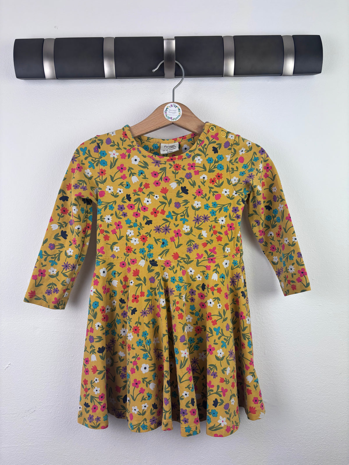 Frugi Mustard Floral Dress Long Sleeve 18-24 Months-Dresses-Second Snuggle Preloved