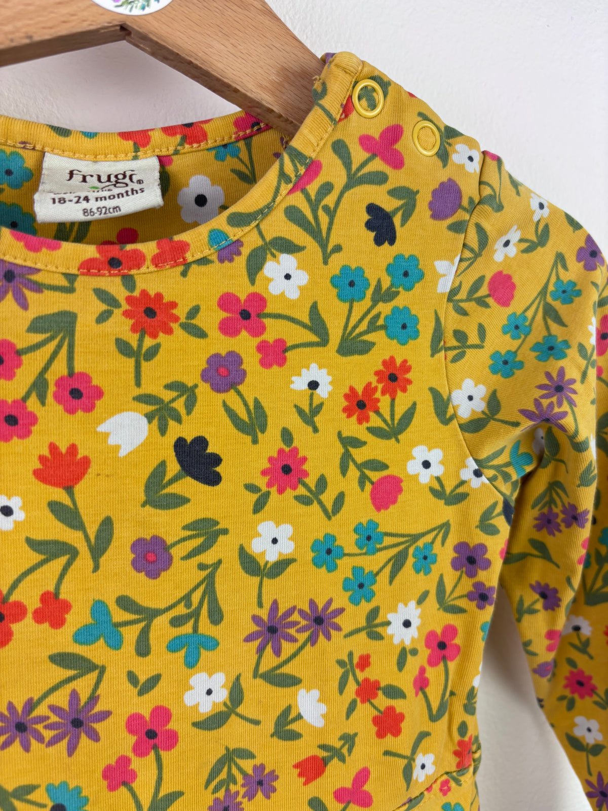 Frugi Mustard Floral Dress Long Sleeve 18-24 Months-Dresses-Second Snuggle Preloved
