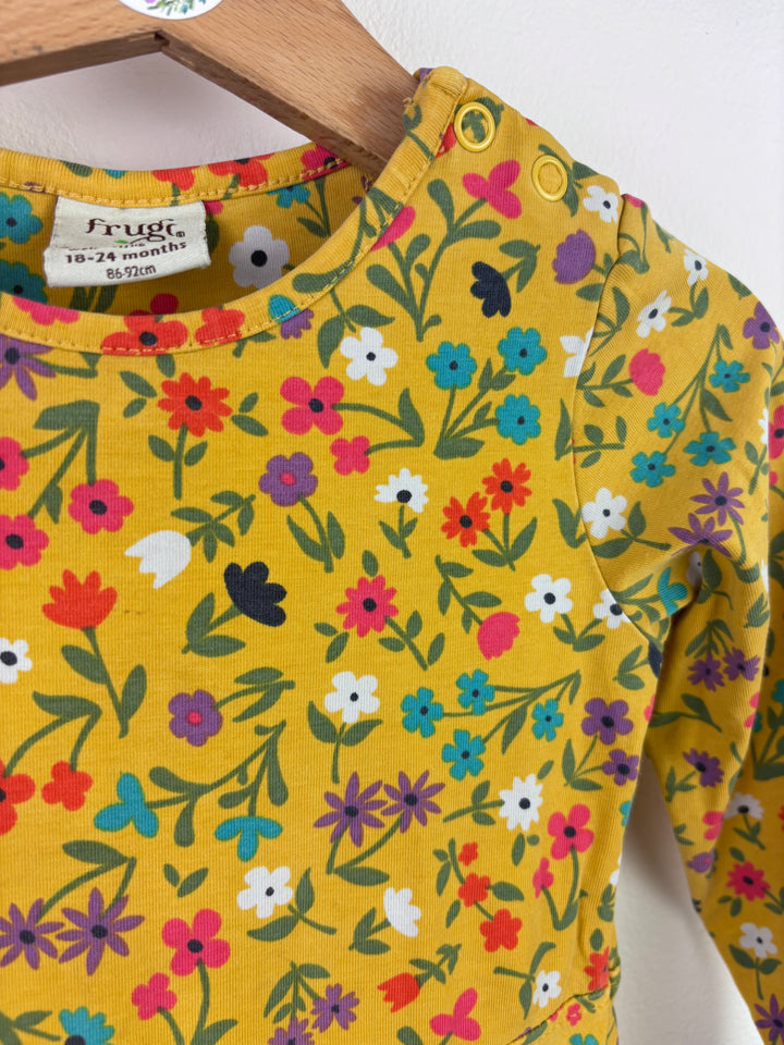 Frugi Mustard Floral Dress Long Sleeve 18-24 Months-Dresses-Second Snuggle Preloved