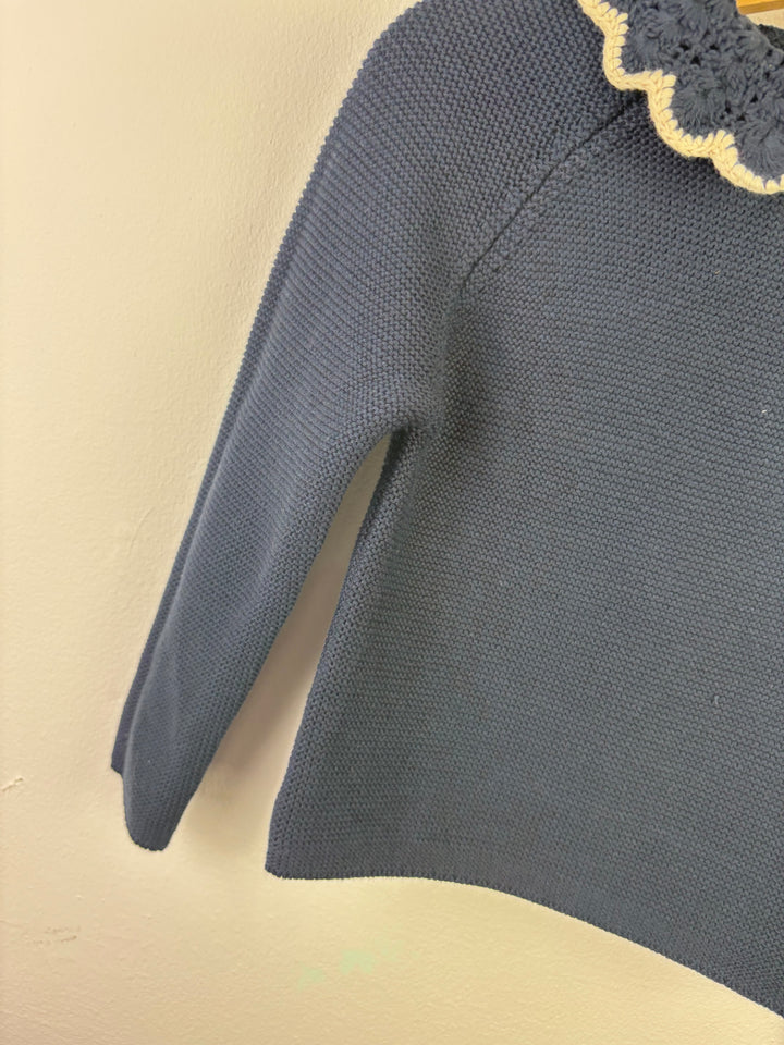 Next Navy Knit Jumper Crochet Collar 18-24 Months-Tops-Second Snuggle Preloved