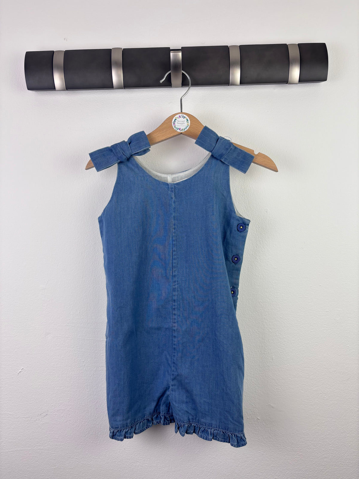Boden Blue Denim Playsuit Bow Shoulder 2-3 Years-Play Suits-Second Snuggle Preloved