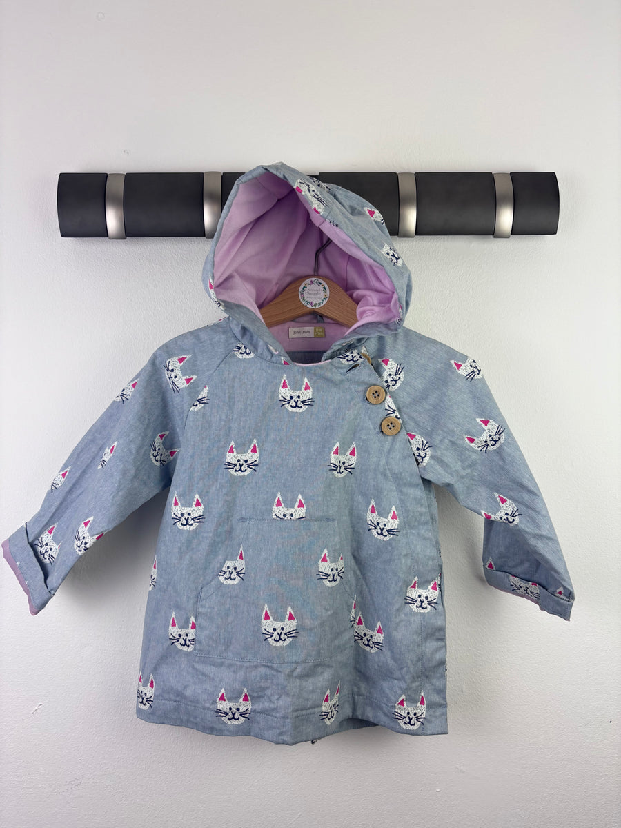 John Lewis Blue Cat Print Raincoat 12-18 Months-Coats-Second Snuggle Preloved