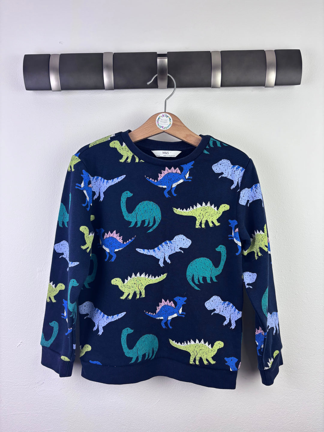 M&S Navy Dinosaur Sweatshirt 5-6 Years-Jumpers-Second Snuggle Preloved