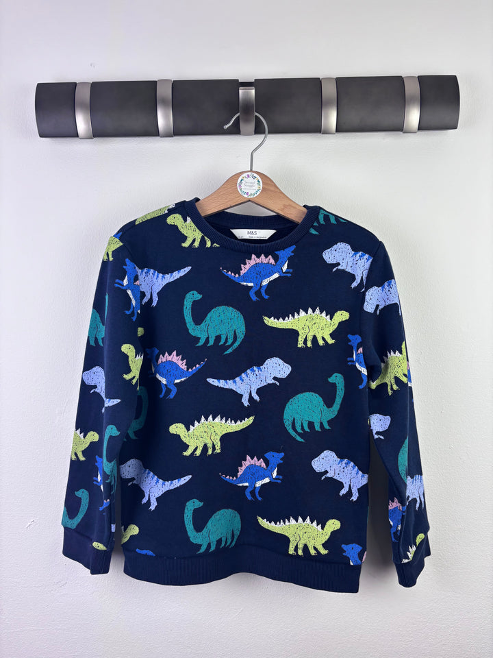 M&S Navy Dinosaur Sweatshirt 5-6 Years-Jumpers-Second Snuggle Preloved