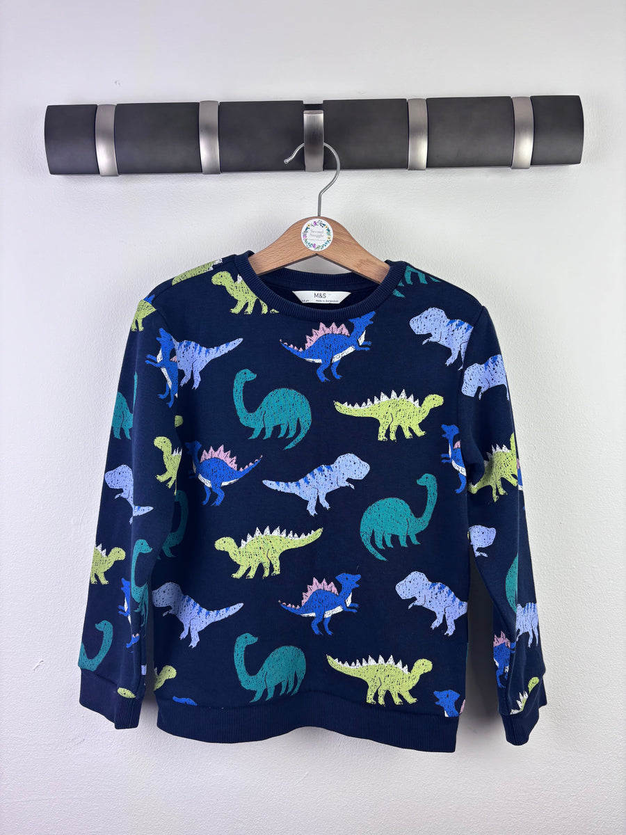 M&S Navy Dinosaur Sweatshirt 5-6 Years-Jumpers-Second Snuggle Preloved
