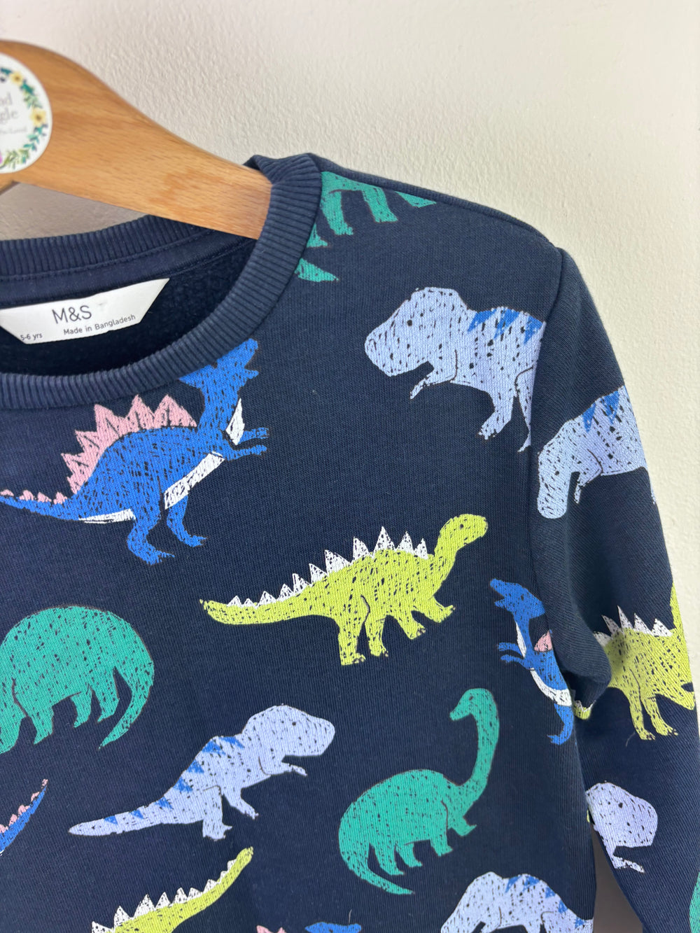 M&S Navy Dinosaur Sweatshirt 5-6 Years-Jumpers-Second Snuggle Preloved