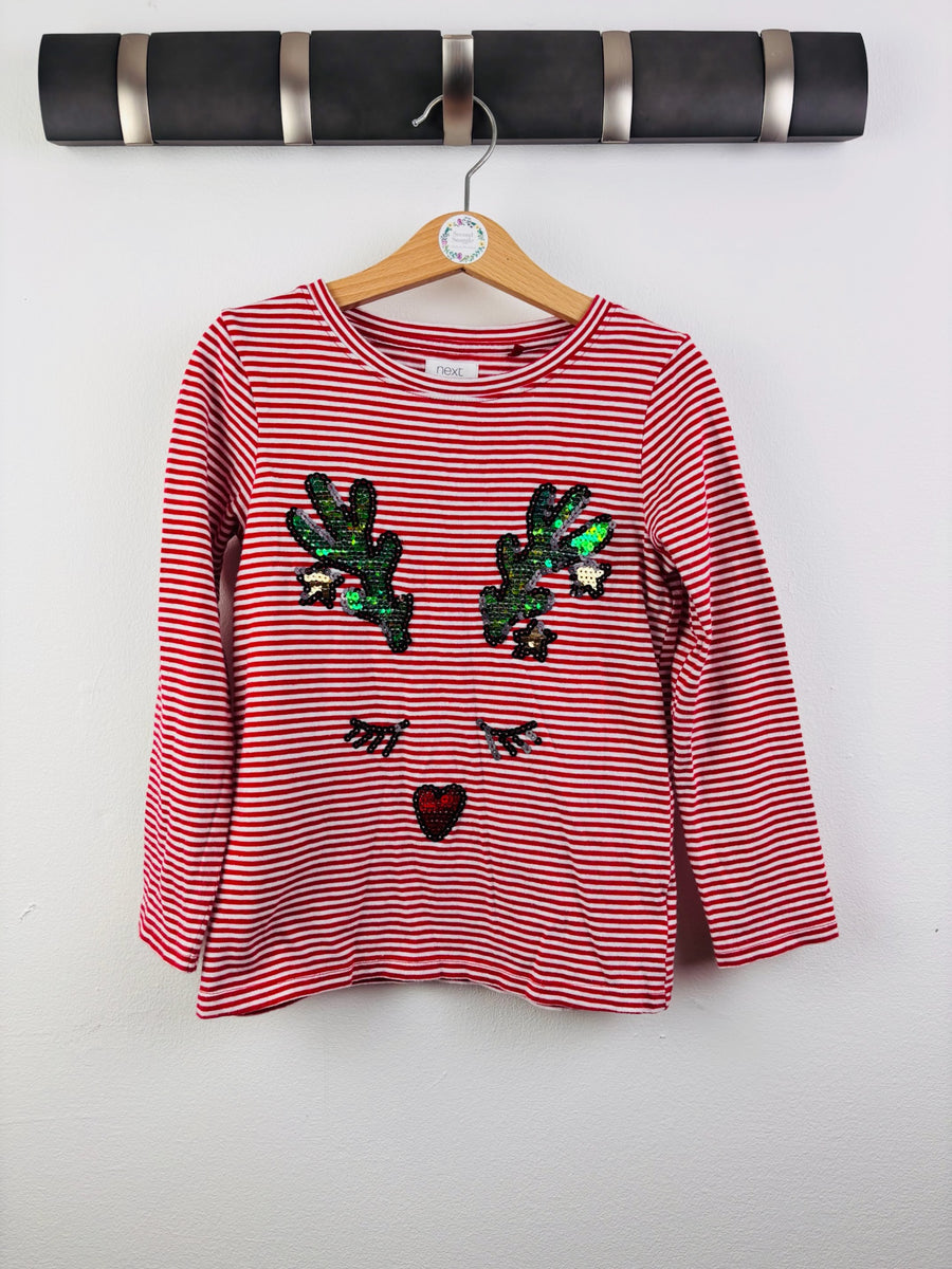 Next Red Stripe Sequin Reindeer Christmas Top 6 Years-Tops-Second Snuggle Preloved