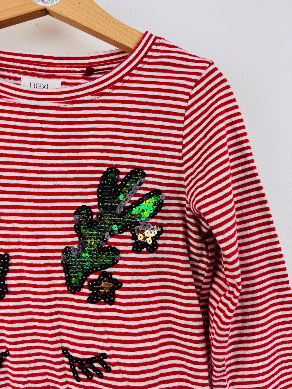 Next Red Stripe Sequin Reindeer Christmas Top 6 Years-Tops-Second Snuggle Preloved