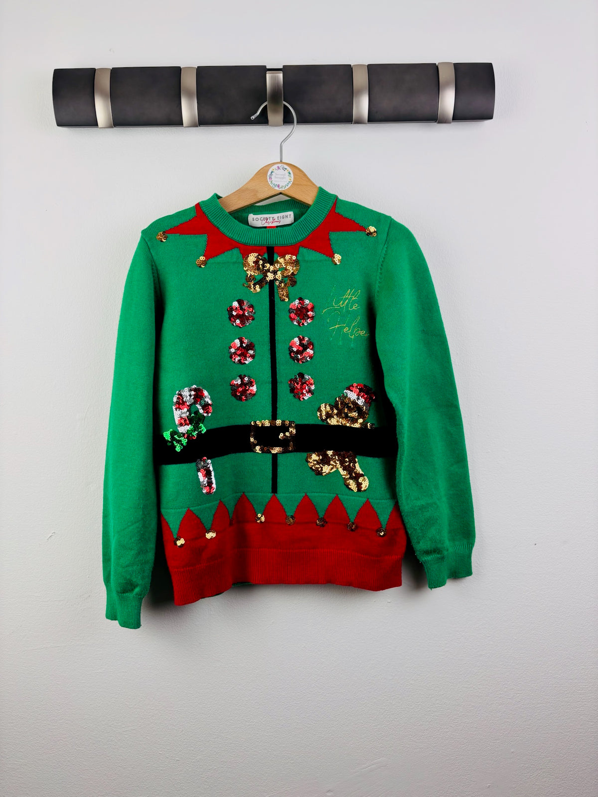 Society Eight Green Sequin Elf Christmas Jumper 7-8 Years-Jumpers-Second Snuggle Preloved