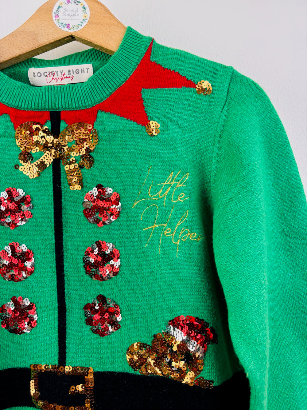 Society Eight Green Sequin Elf Christmas Jumper 7-8 Years-Jumpers-Second Snuggle Preloved