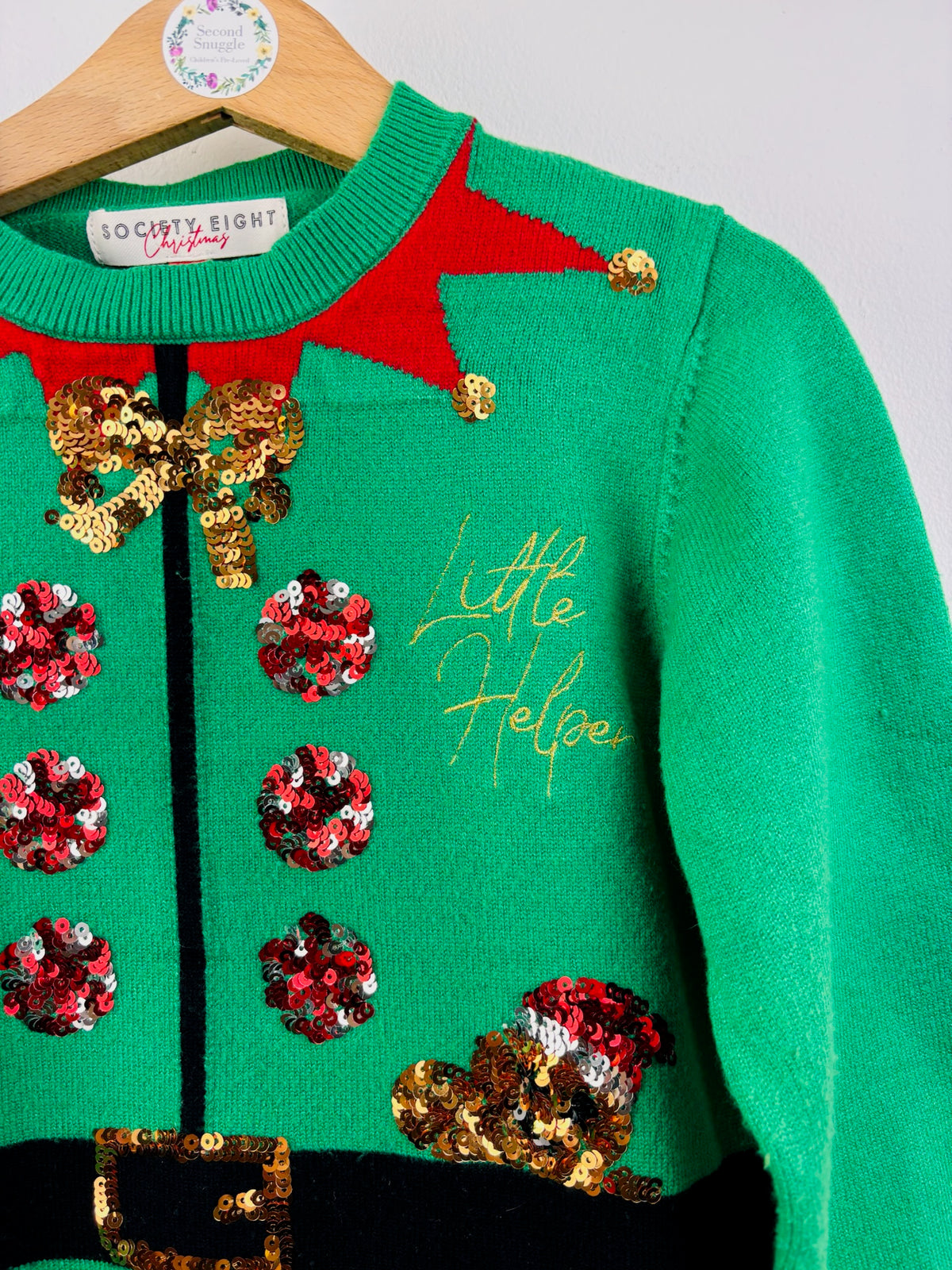 Society Eight Green Sequin Elf Christmas Jumper 7-8 Years-Jumpers-Second Snuggle Preloved
