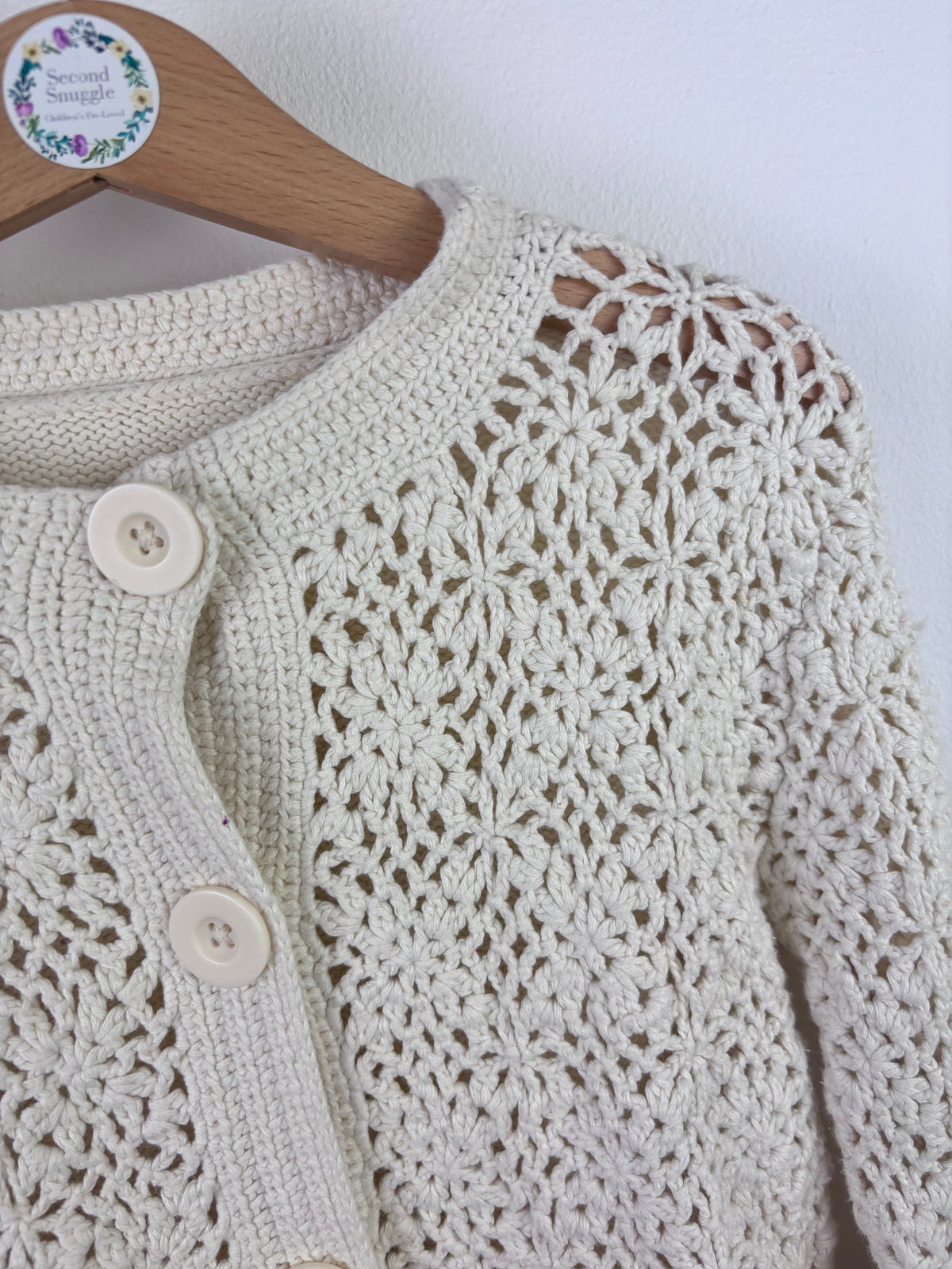 M&S Cream Crochet Cardigan Button Front Age 6-7 Years-Cardigans-Second Snuggle Preloved