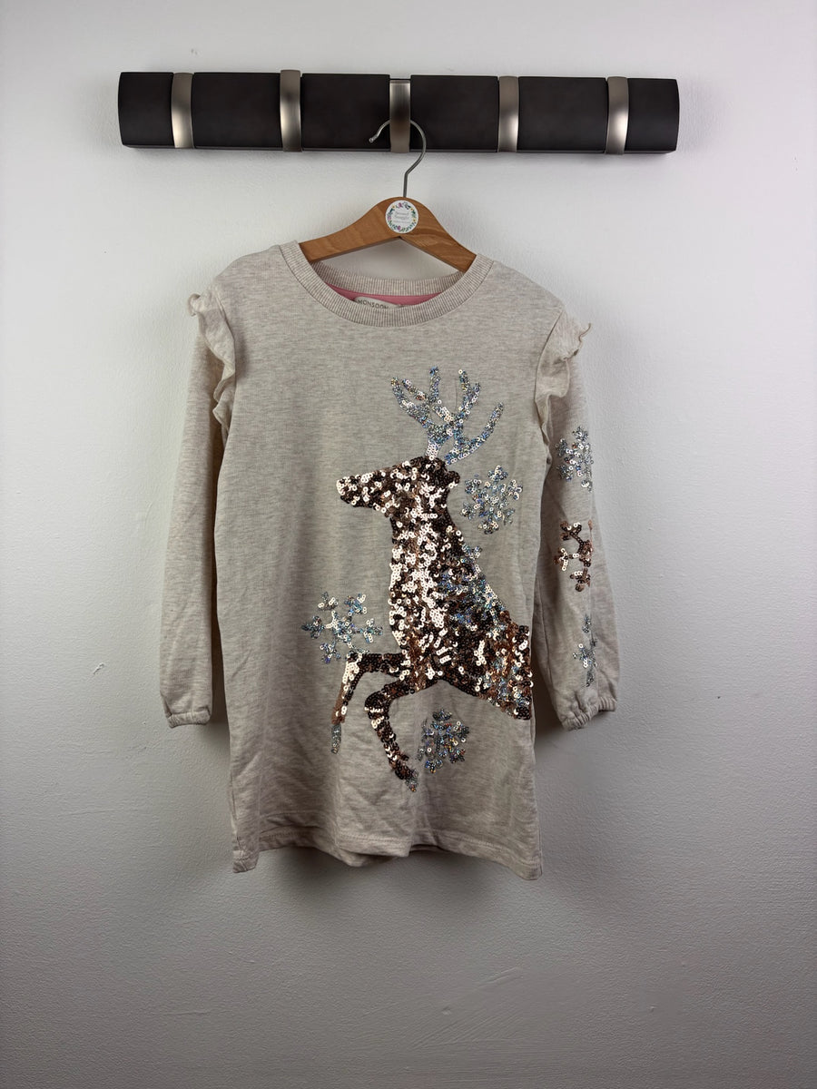 Monsoon Grey Sequin Reindeer Christmas Dress 5-6 Years-Dresses-Second Snuggle Preloved