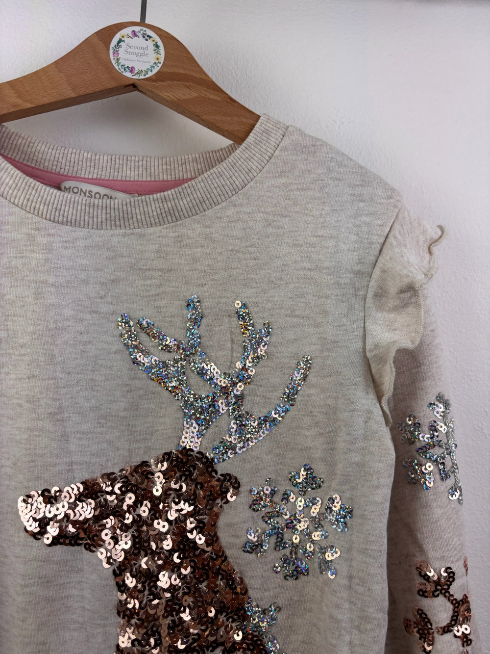 Monsoon Grey Sequin Reindeer Christmas Dress 5-6 Years-Dresses-Second Snuggle Preloved