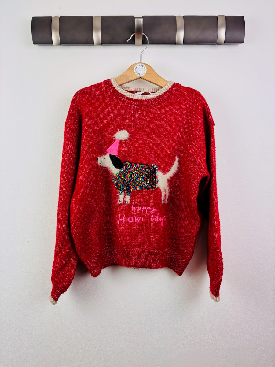 M&S Red Sequin Dog Christmas Jumper 6-7 Years-Jumpers-Second Snuggle Preloved
