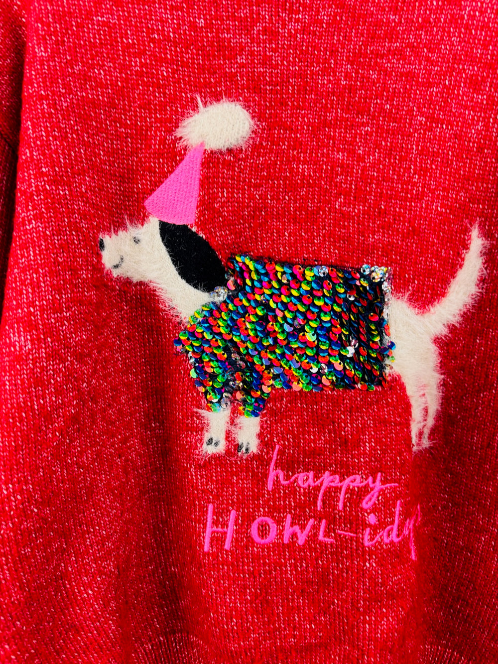 M&S Red Sequin Dog Christmas Jumper 6-7 Years-Jumpers-Second Snuggle Preloved