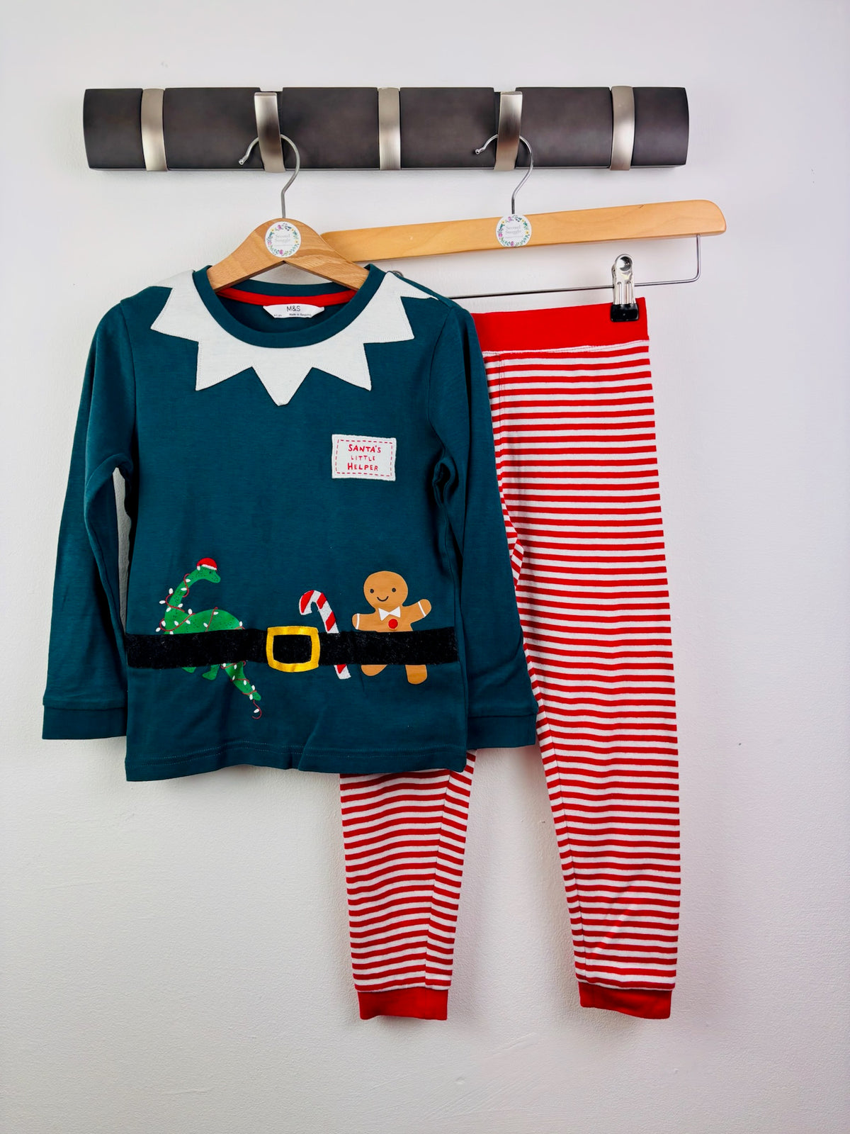 M&S Green Elf Christmas Pyjamas 4-5 Years-Night Wear-Second Snuggle Preloved
