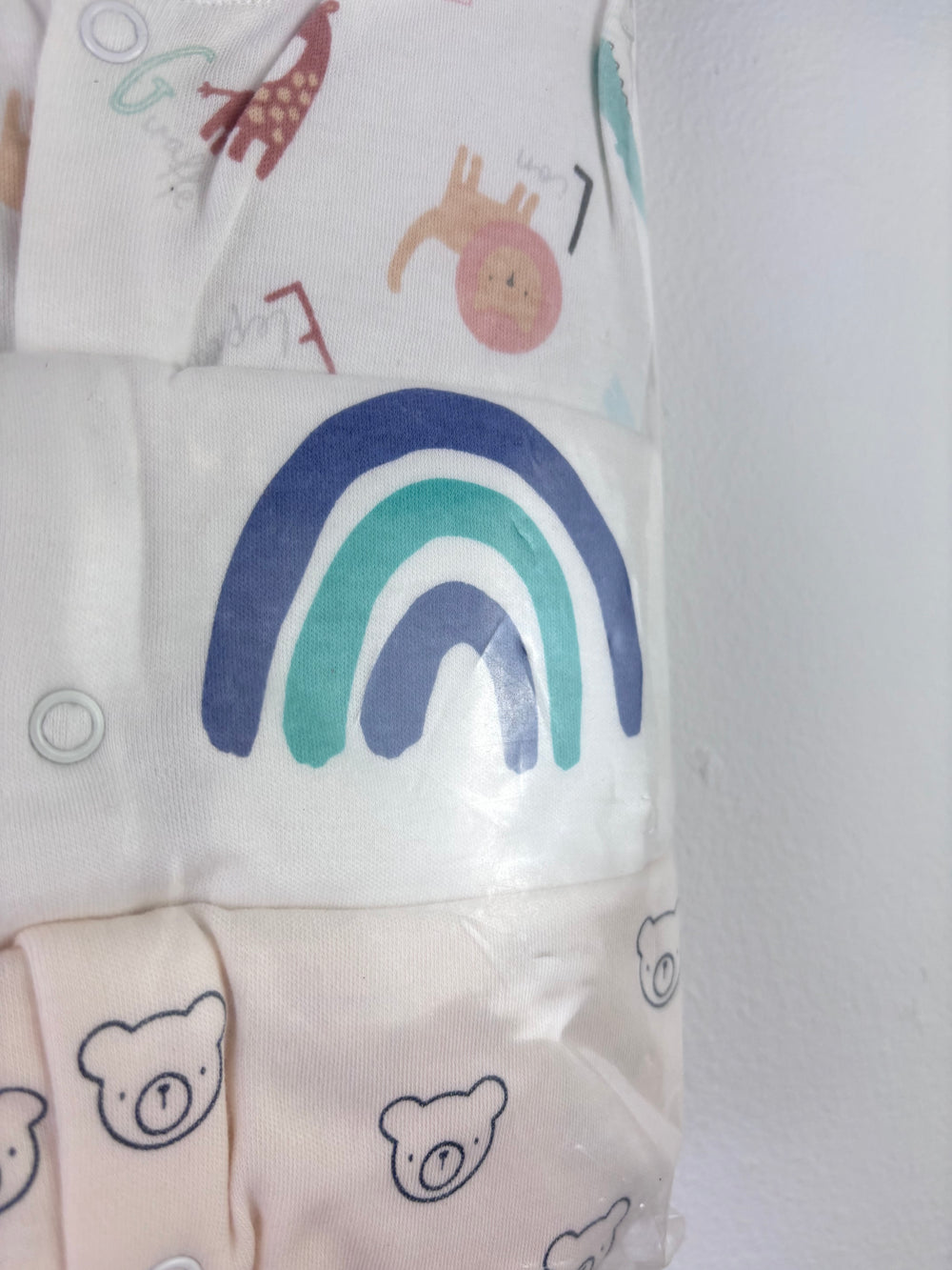 Ex High Street Safari Rainbow Bear Sleepsuit 3 Pack 12-18 Months-Sleepsuits-Second Snuggle Preloved