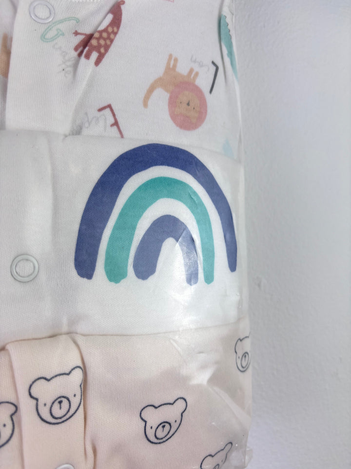 Ex High Street Safari Rainbow Bear Sleepsuit 3 Pack 12-18 Months-Sleepsuits-Second Snuggle Preloved