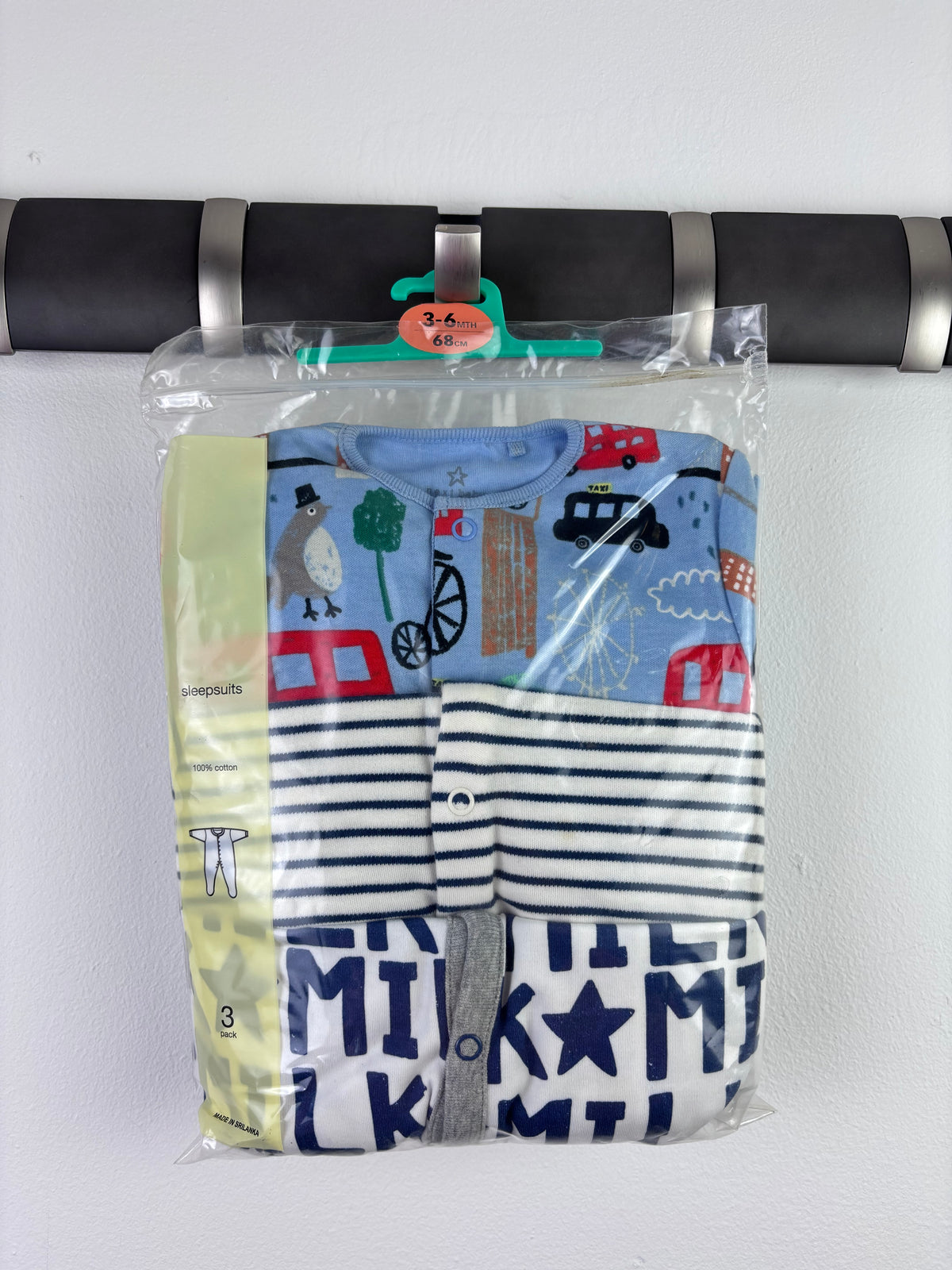 Ex High Street Blue London Stripe Sleepsuit 3 Pack 3-6 Months-Sleepsuits-Second Snuggle Preloved