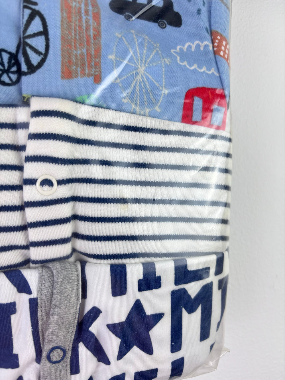 Ex High Street Blue London Stripe Sleepsuit 3 Pack 3-6 Months-Sleepsuits-Second Snuggle Preloved