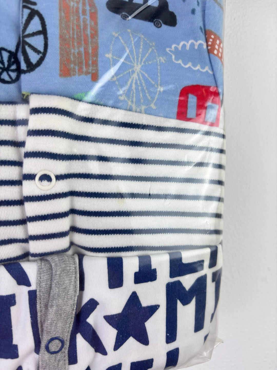 Ex High Street Blue London Stripe Sleepsuit 3 Pack 3-6 Months-Sleepsuits-Second Snuggle Preloved