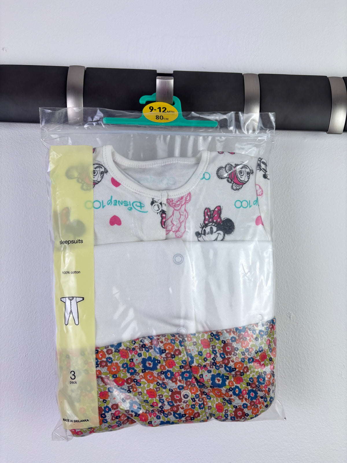 Ex High Street Minnie Floral Sleepsuit 3 Pack 9-12 Months-Sleepsuits-Second Snuggle Preloved