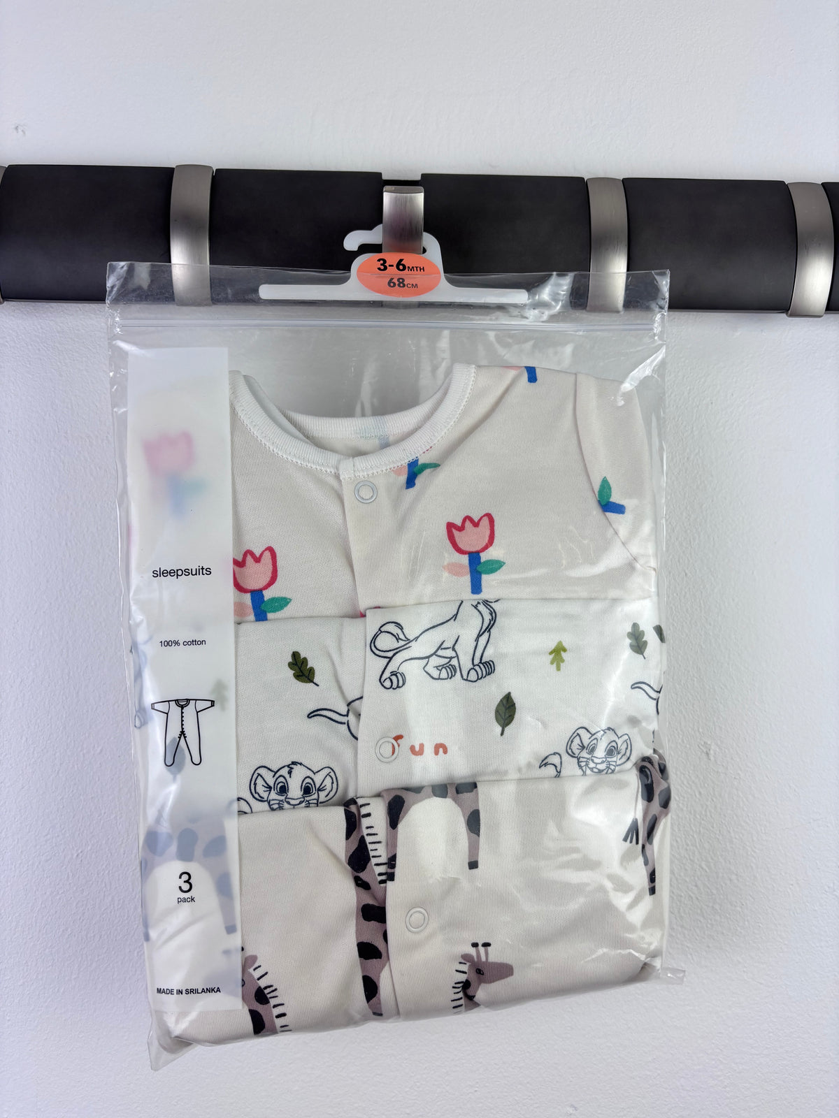 Ex High Street Tulip Lion King Sleepsuit 3 Pack 3-6 Months-Sleepsuits-Second Snuggle Preloved