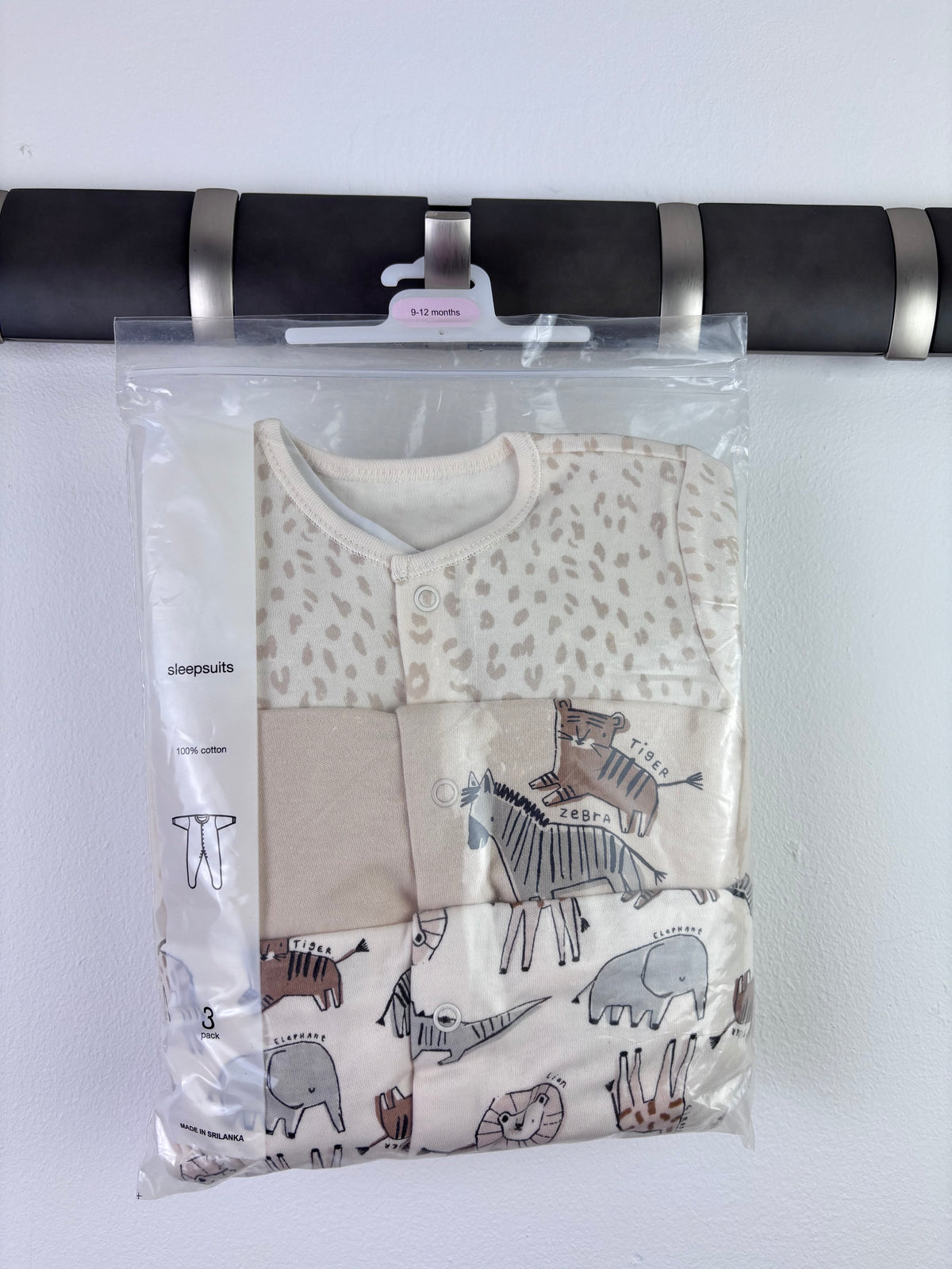 Ex High Street Neutral Safari Sleepsuit 3 Pack 9-12 Months-Sleepsuits-Second Snuggle Preloved