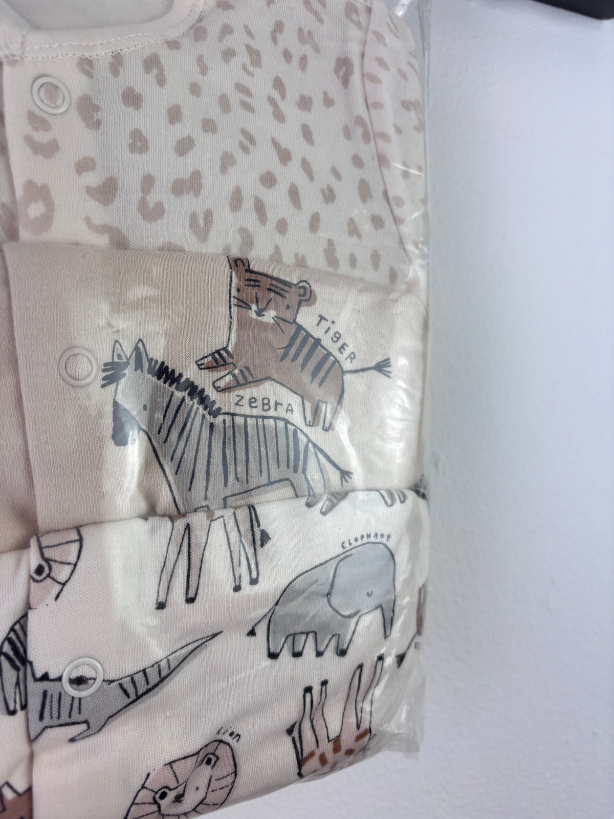 Ex High Street Neutral Safari Sleepsuit 3 Pack 9-12 Months-Sleepsuits-Second Snuggle Preloved