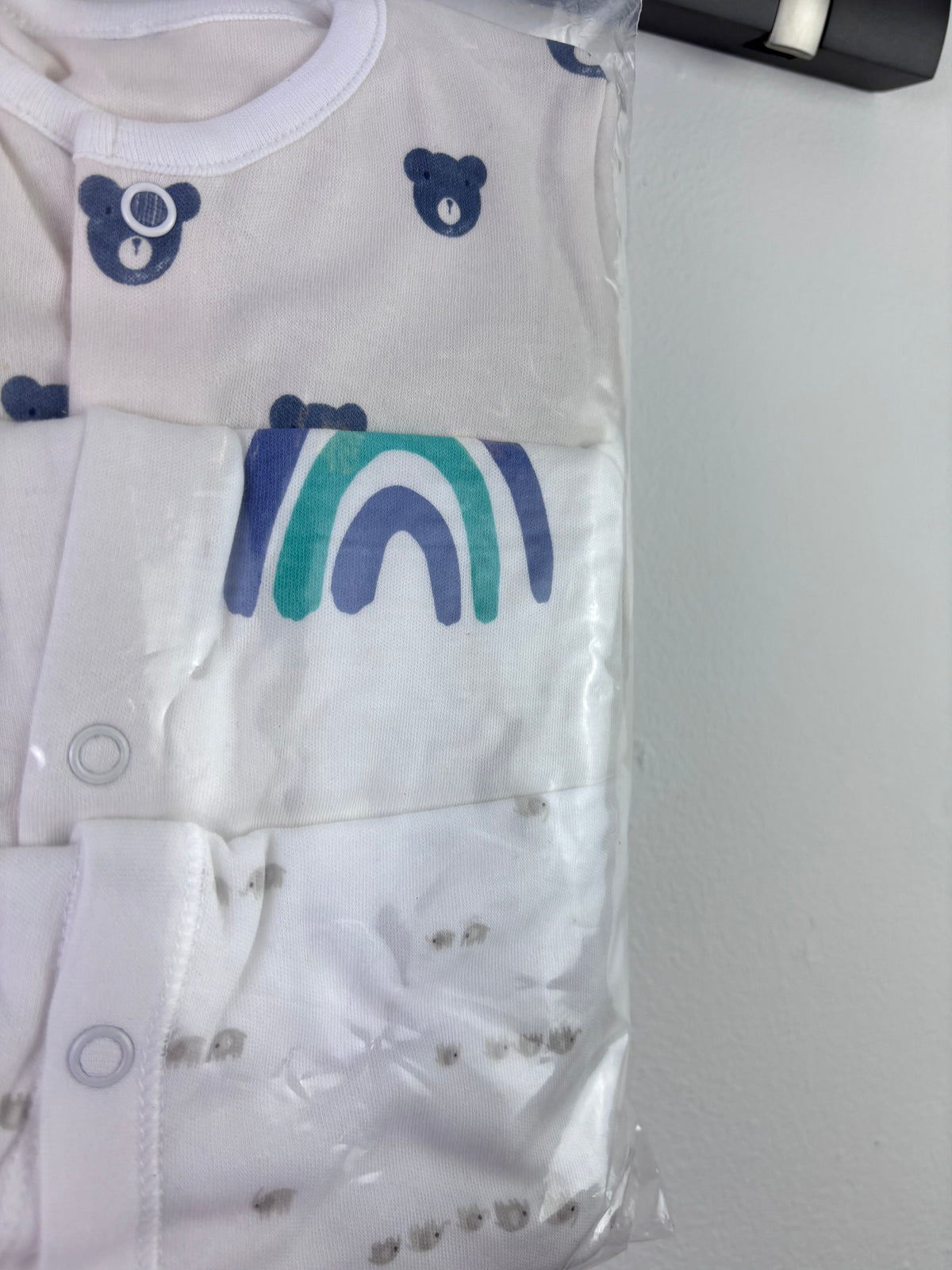 Ex High Street Blue Bear Rainbow Sleepsuit 3 Pack 6-9 Months-Sleepsuits-Second Snuggle Preloved