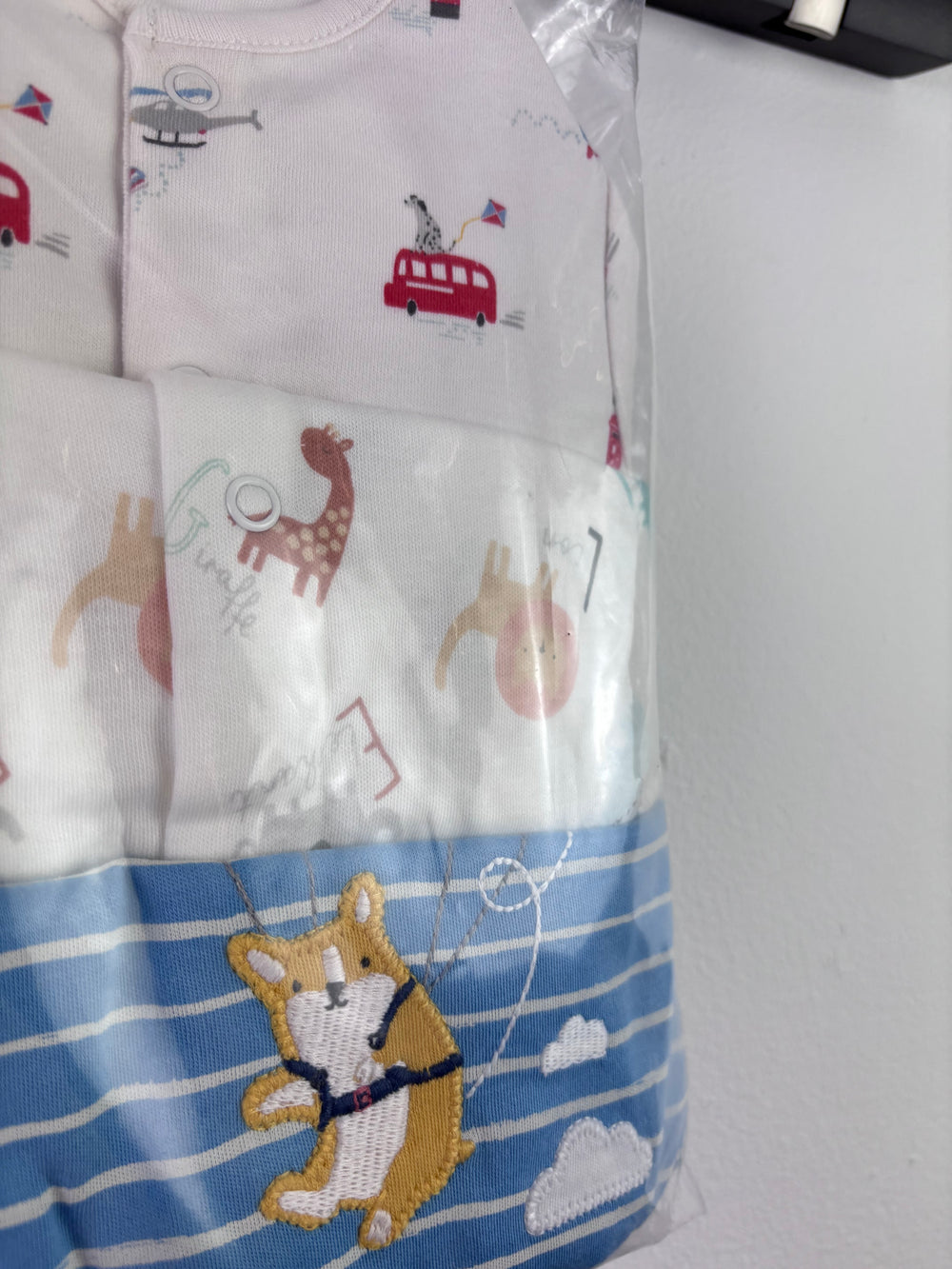 Ex High Street Bus Giraffe Dog Sleepsuit 3 Pack 0-3 Months-Sleepsuits-Second Snuggle Preloved