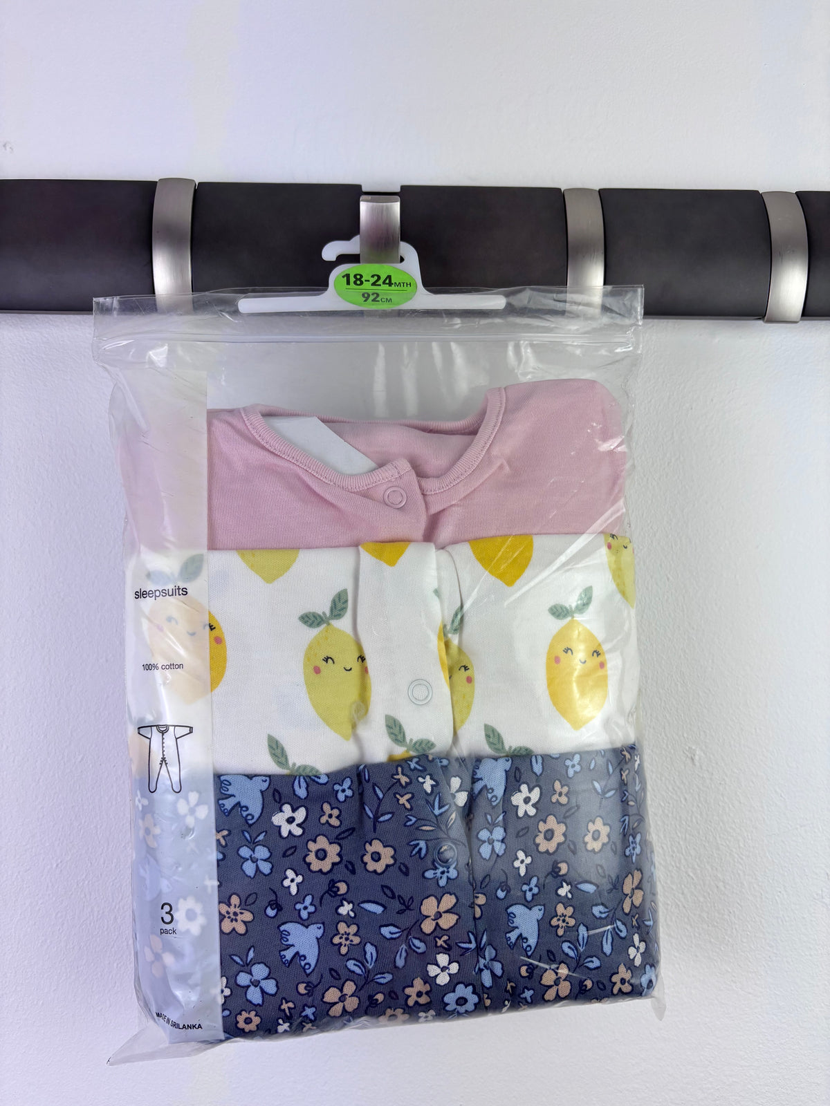 Ex High Street Pink Lemon Floral Sleepsuit 3 Pack 18-24 Months-Sleepsuits-Second Snuggle Preloved