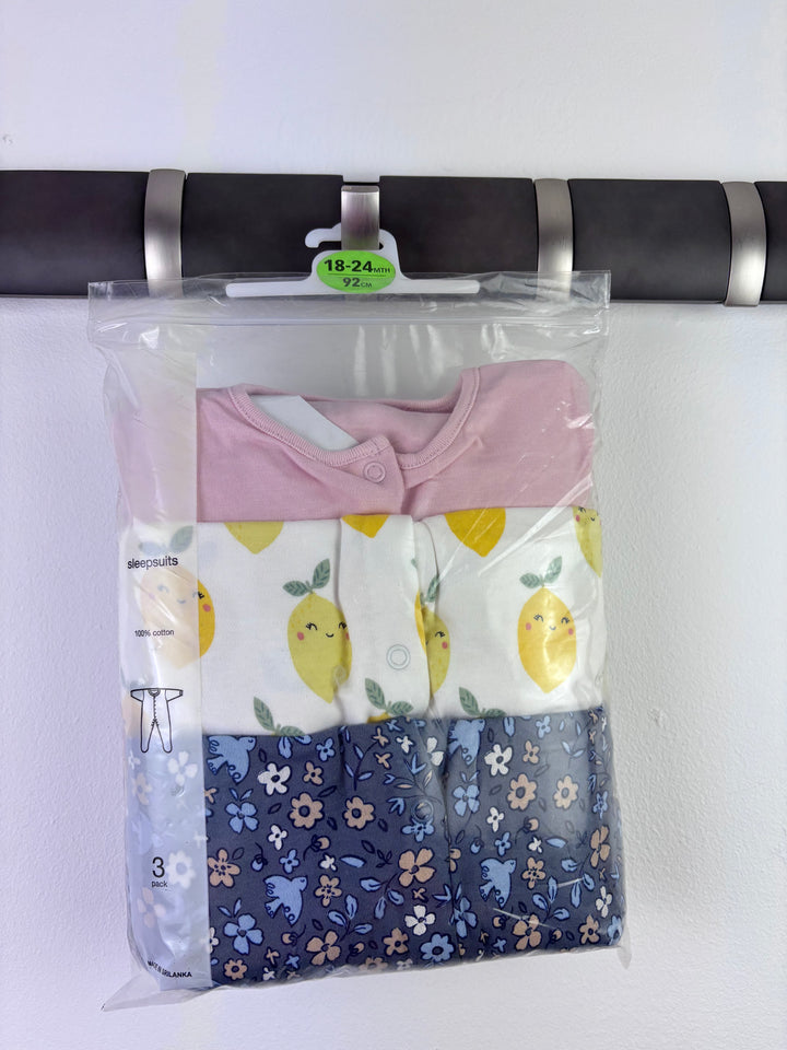 Ex High Street Pink Lemon Floral Sleepsuit 3 Pack 18-24 Months-Sleepsuits-Second Snuggle Preloved