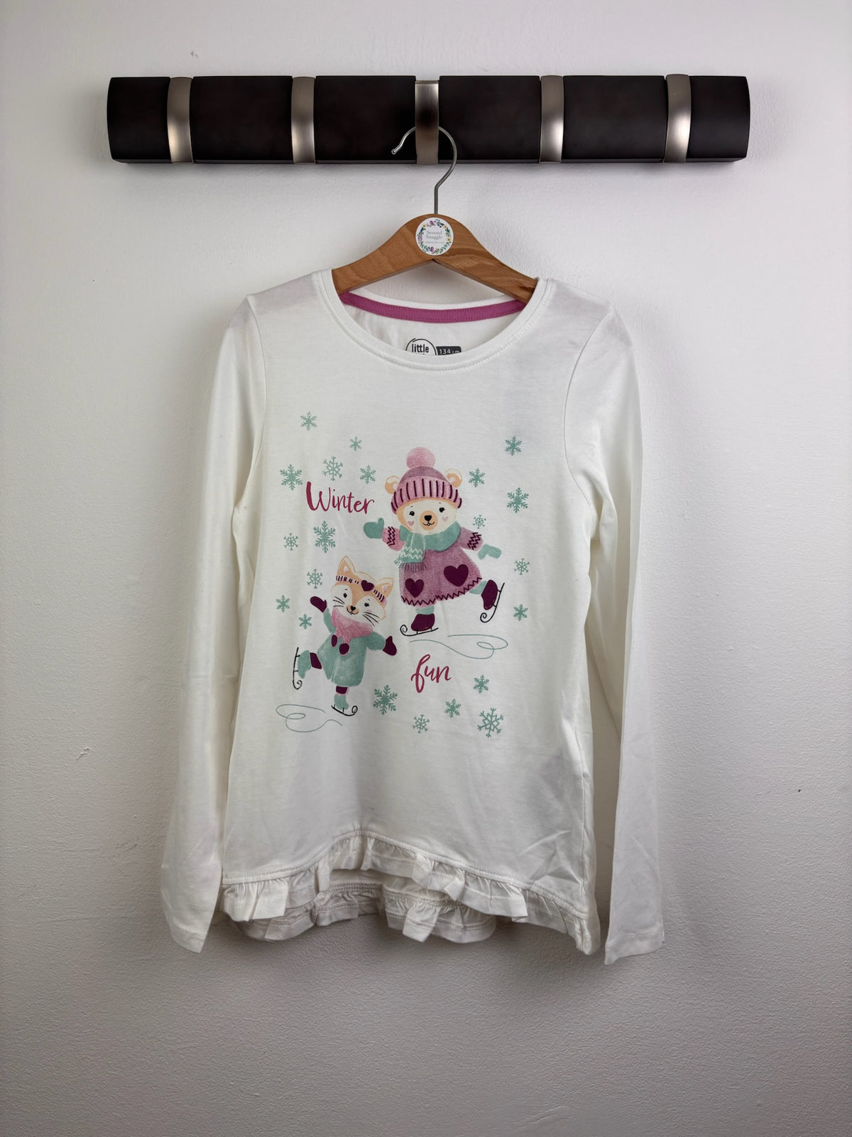 Little Kids White Winter Print Long Sleeve Top 8-9 Years-Tops-Second Snuggle Preloved