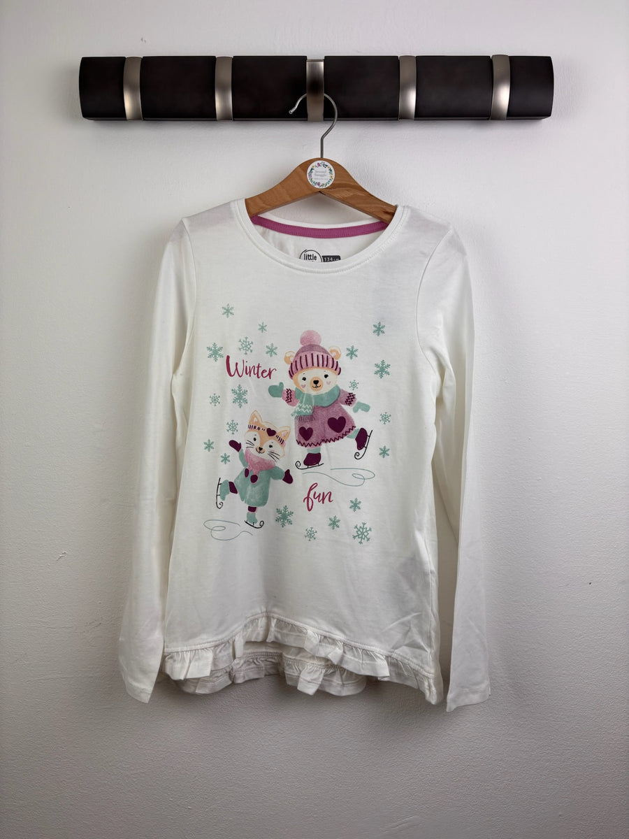 Little Kids White Winter Print Long Sleeve Top 8-9 Years-Tops-Second Snuggle Preloved