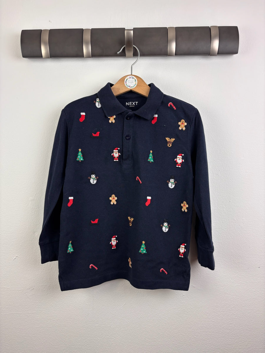 Next Navy Embroidered Christmas Polo Shirt 4-5 Years-Tops-Second Snuggle Preloved