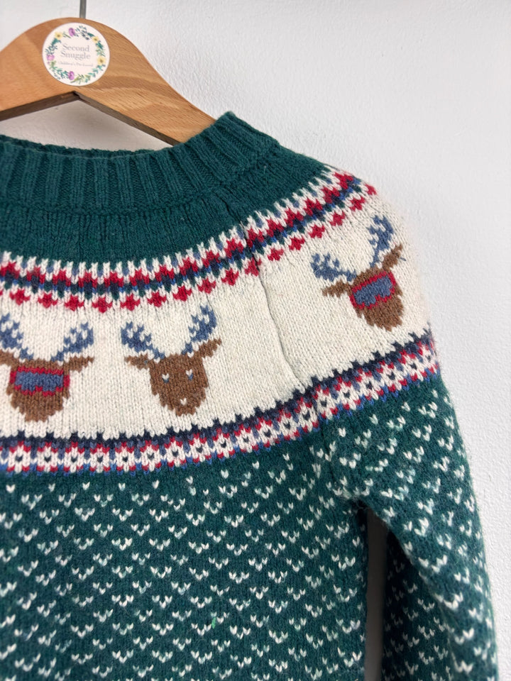 FatFace Green Fair Isle Reindeer Christmas Jumper 4-5 Years