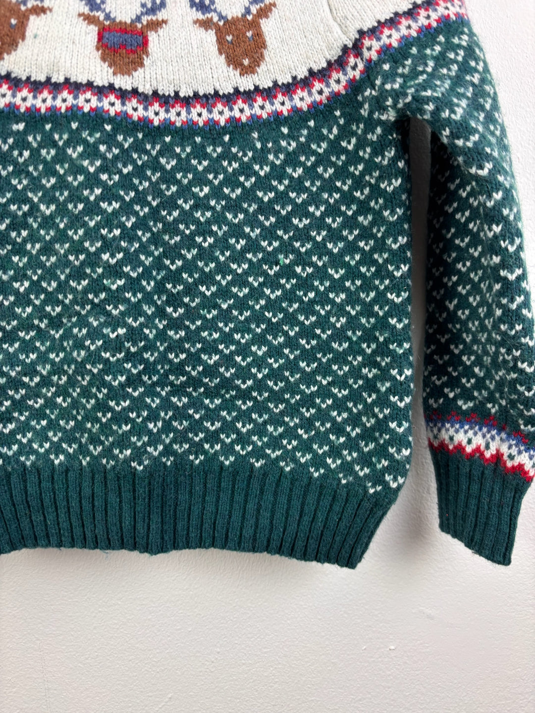 FatFace Green Fair Isle Reindeer Christmas Jumper 4-5 Years
