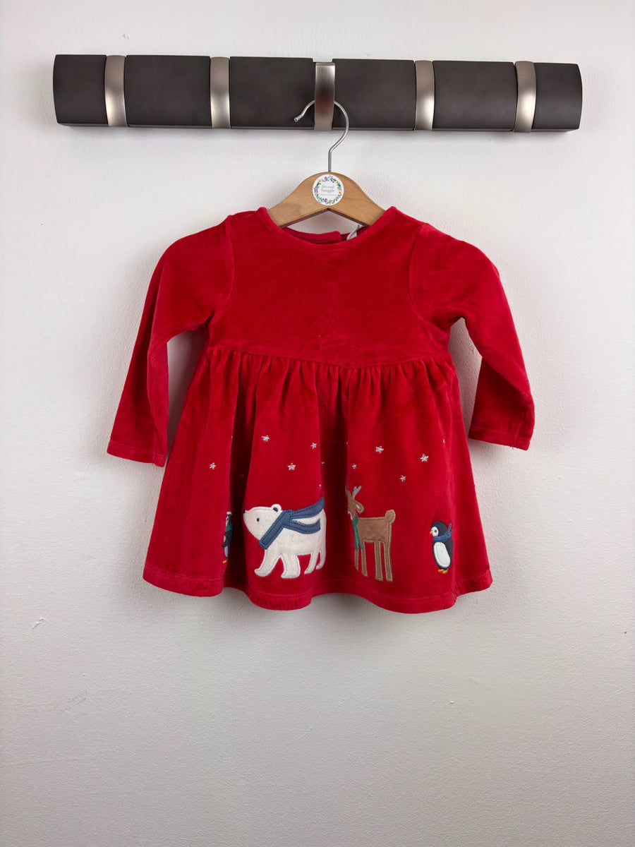 John Lewis Red Velvet Winter Animal Dress 3-6 Months-Dresses-Second Snuggle Preloved