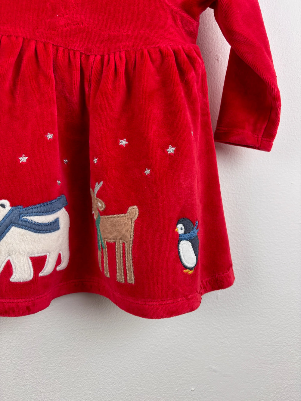 John Lewis Red Velvet Winter Animal Dress 3-6 Months-Dresses-Second Snuggle Preloved
