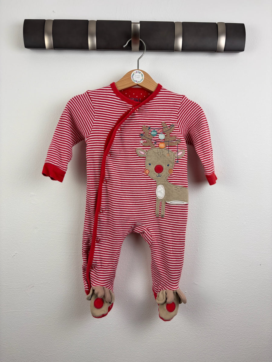 Waitrose Red Striped Reindeer Christmas Sleepsuit 3-6 Months-Sleepsuits-Second Snuggle Preloved