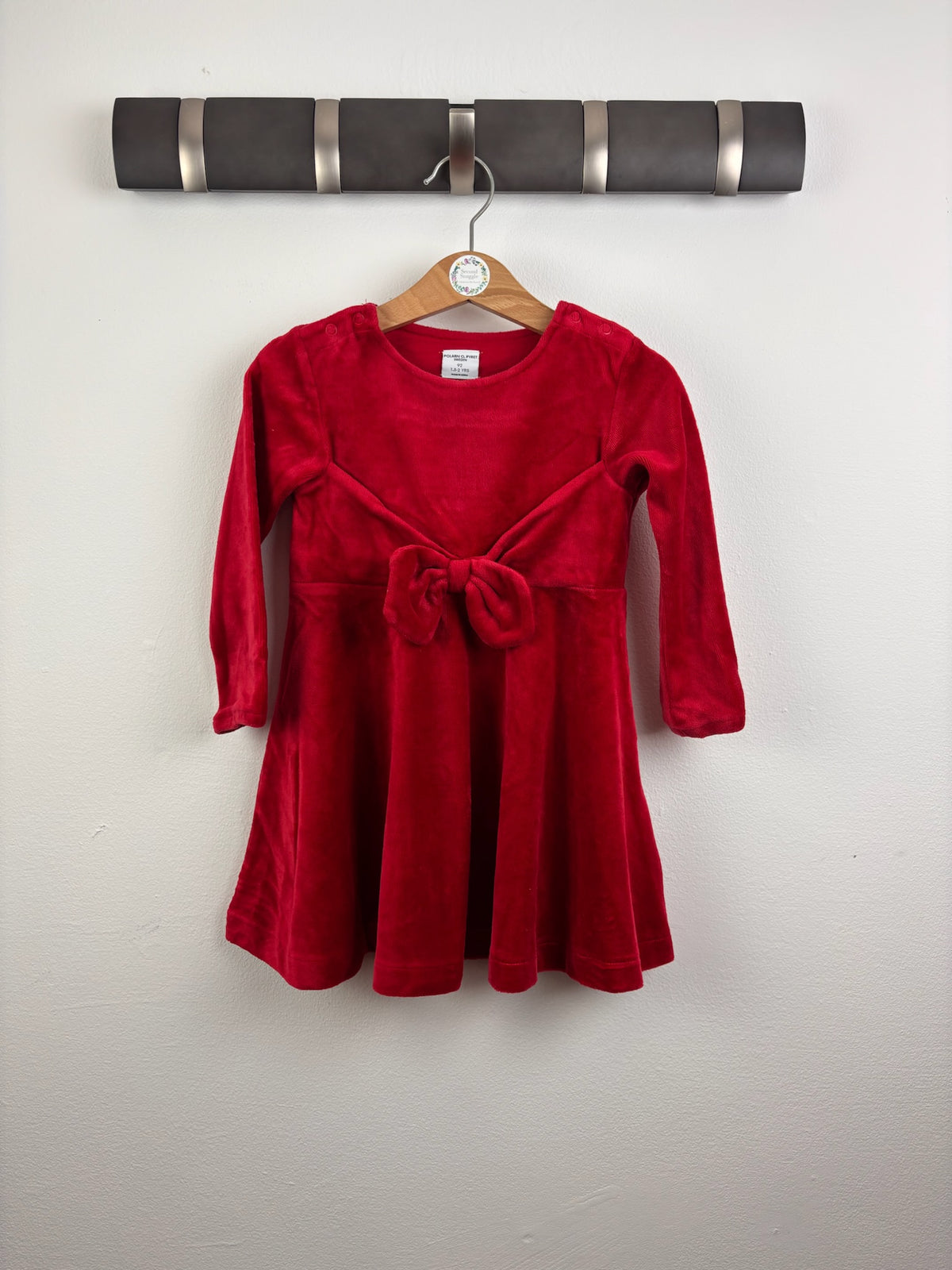 Polarn O. Pyret Red Velour Bow Dress 18-24 Months-Dresses-Second Snuggle Preloved