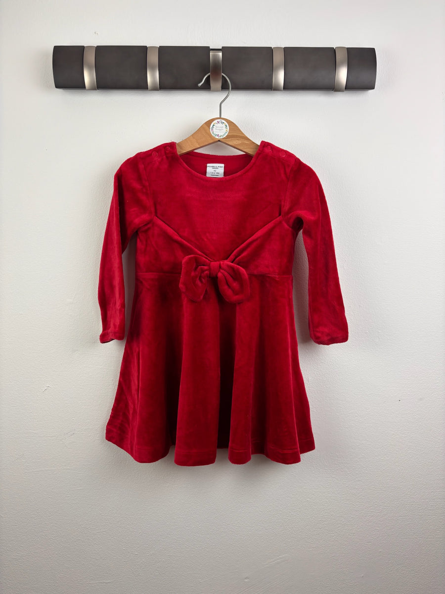 Polarn O. Pyret Red Velour Bow Dress 18-24 Months-Dresses-Second Snuggle Preloved
