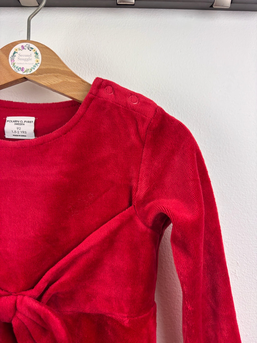 Polarn O. Pyret Red Velour Bow Dress 18-24 Months-Dresses-Second Snuggle Preloved