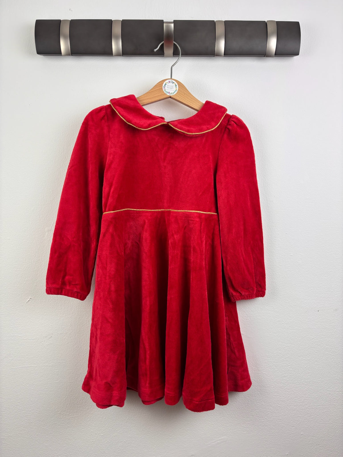 Polarn O. Pyret Red Velvet Peter Pan Collar Dress 3-4 Years-Dresses-Second Snuggle Preloved